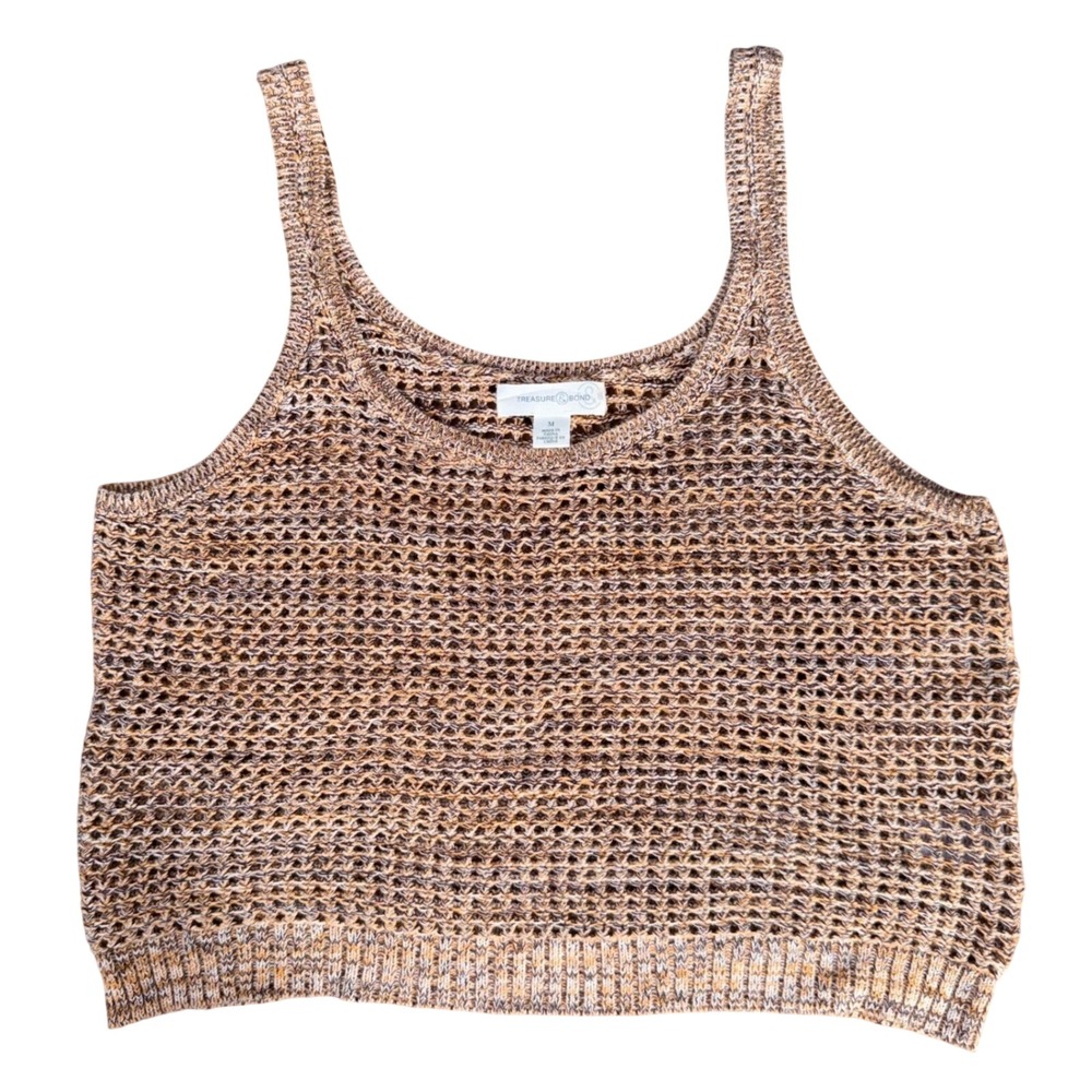 Treasure & Bond Crochet Knit Cropped Sweater Tank Top Neutral Multicolor Size M